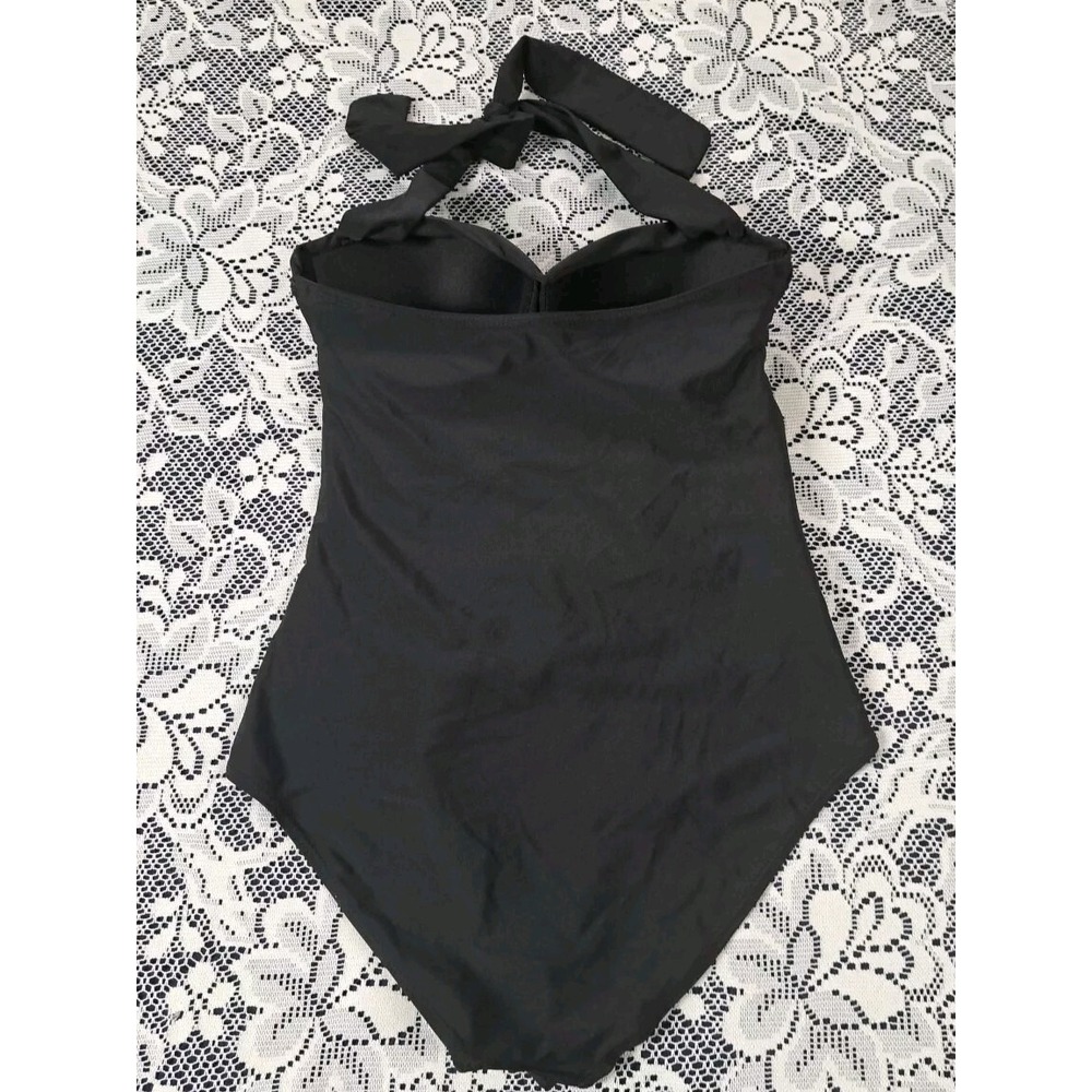 Cocoship Swimsuit Woman's Size M Solid Black One Piece Built-in Bra Halter Top - Picture 12 of 12